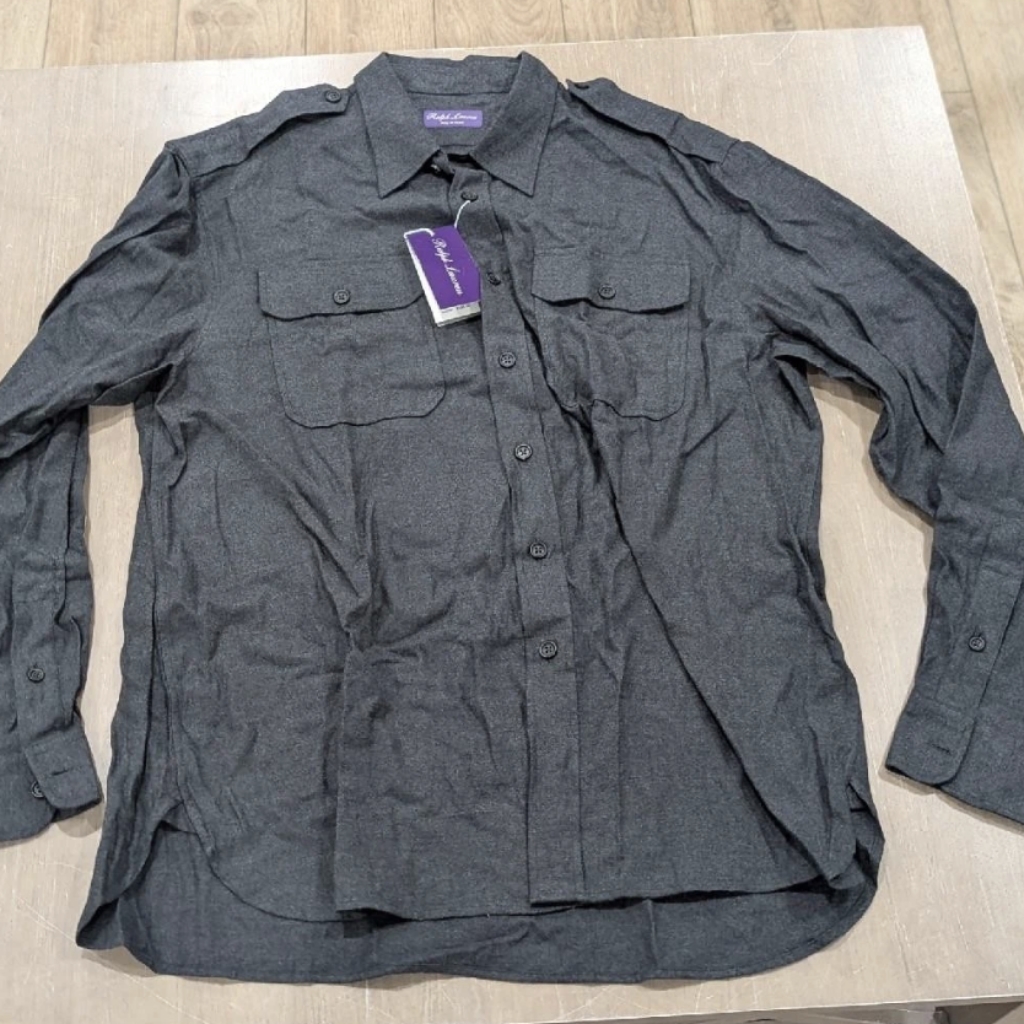 $595 Mens Ralph Lauren Purple Label Textured Ls Button Up Shirt Charcoal 2xl